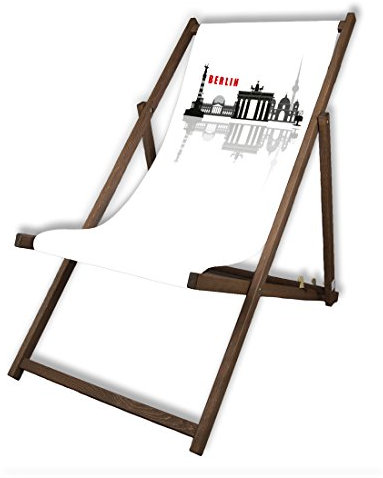 MultiBrands® Holz-Liegestuhl, ohne Armlehne, dunkelbrauner Lasur, klappbar, Skyline Berlin