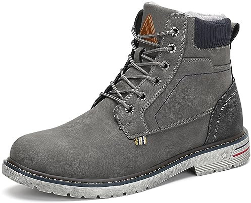 Mishansha Winterschuhe Herren Gefüttert Winterstiefel Freizeit Warme Männer Winter Schuhe Rutschfest Wander Schuhe Outdoor Leder Boots Grau 43 EU
