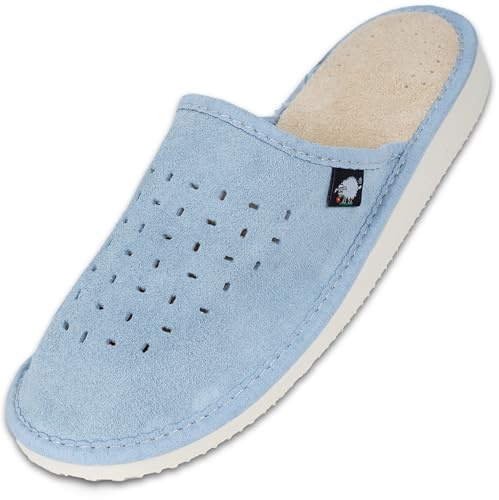 FOOTHUGS Womens Slippers Memory Foam Plantar Fasciitis Ladies Slippers Breathable Arch Support Mules For Women Regular Fit (6.5 UK, Blue)