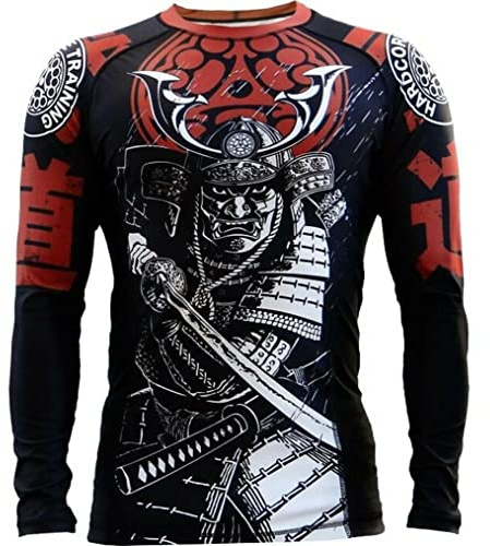 Hardcore Training Men's Rash Guard Compression Long Sleeve Kompression Lång Arm Herr Män Jiu Jitsu MMA No-Gi Tight BJJ (DE/NL/SE/PL, Alfa, L, Regelbunden, Regelbunden, Multicoloured/Red)