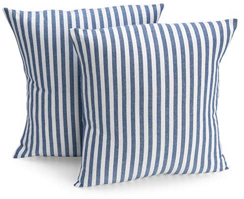 FILU Kissenbezug 40 x 40 cm 2er Pack (Farbe wählbar) Dunkelblau/Weiß gestreift - Kissenhülle, Kissen, Sofakissen, Dekokissen, Sitzkissen, 100% Baumwolle, Deko für jeden Raum, Garten und Terrasse