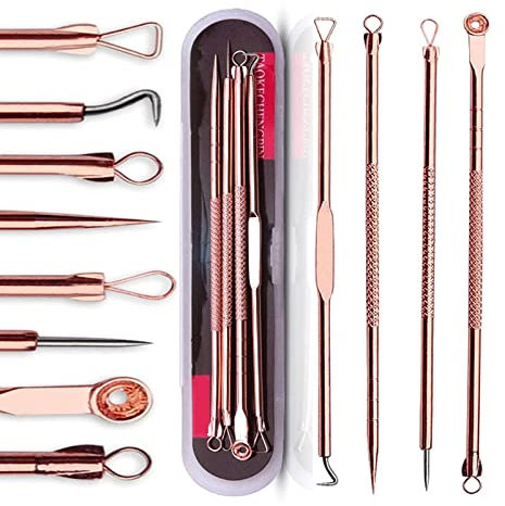 Blackhead Remover Tool Kit,4 Pieces Comedone Extractor Tool Blemish Whitehead Removal Acne Needle Pimple Spot Popper Stainless Steel (Gold)