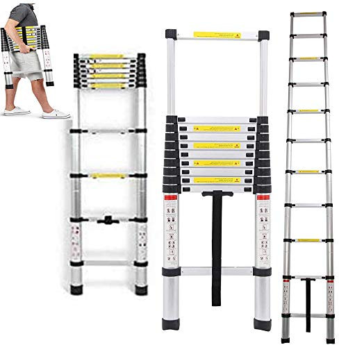 3.2M/10.5FT Foldable Ladders A Frame Telescopic Aluminium Extendable Extension 12 Steps150kg Max. Capacity Multipurpose Climb Ladder Portable Loft Attic for Business Home Work DIY Builder