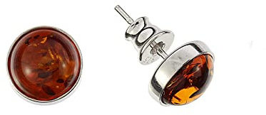 Orecchini in ambra, eleganti orecchini rotondi con ambra, incastonati in argento sterling 925/000 rodiato