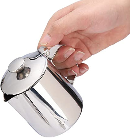 Taza de café de acero inoxidable, jarra de espuma de leche con tapa para café con leche, arte para oficina, cocina, con asa, 250 ml a 1500 ml (350 ml)