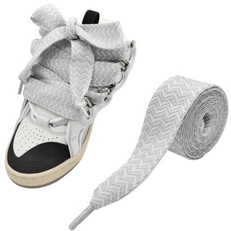 UamGlsob Lacci Extra Larghi da 3cm Per Lanvin Sneaker, Lacci Piatti Colorati Jumbo, Oversize Spessi, Stile Chunky & Streetwear (Grey+white,140cm)