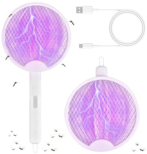 Forhome Fliegenklatsche Elektrischer Zapper Wiederaufladbar - Tragbarer Moskito-Zapper-Schläger für drinnen und draußen, tötet Mücken in Ecken, faltbar, hängbar, stehend, 4000 V
