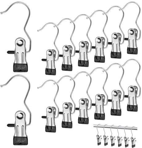 YSDMY 24 PCS Laundry Hook,Portable Laundry Hook 360° Rotatable Stainless Steel Clothes Pegs Anti-slip Boots Hanger for Pants, Shoes, Towel, Socks,Trousers