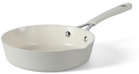 Martha Stewart Heathland 8 Inch Aluminum Fry Pan Cookware Non-Toxic Premium Ceramic Non Stick Frying Pan, Kitchen Egg Pan, Omelet Pan, Always Pan, Pots and Pans, Linen White, Induction Safe