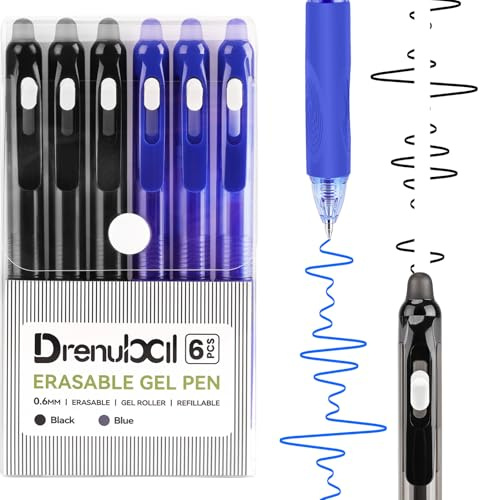 Drenubal Erasable Pens - Black & Blue Gel Ink, Quick-Drying, Retractable Comfort Grip Writing Pens for School, Office - Gift Set for Students, Kids & Artists