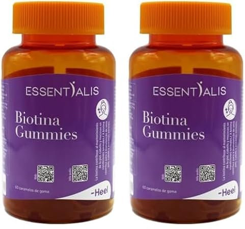 Essentialis Biotina Gummies, 2500mcg – 5000mcg de biotina, vitaminas y minerales-Ideales para mejorar el aspecto de tu piel, cabello y uñas-60 gominolas veganas. 1 o 2 al día-Mucho más que biotina