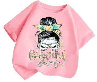 XINYUNZU Mädchen T-Shirt Baumwolle Rundhals Mode Tee Shirt Casual Cute Top Sommer Kuschel Oberteile Kurzarm Kleidung Kinder Outdoor Freizeit T-Shirts für Mädchen Outlet Angebote Rosa 10 Jahre