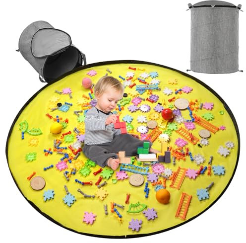 Ainiv Scatola Contenitore per Bambini Con Tappetino da Gioco e Cerniera, Cesto portaoggetti pieghevole da gioco, organizzare rapidamente Secchio con Coulisse, per Giocattoli, Vestiti, Libri