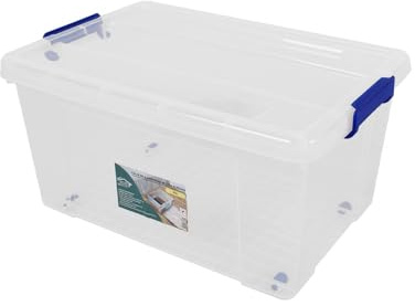 Jardin202 - Cajas de Almacenamiento Transparentes con Tapa Azul | Caja de ordenación | Pack 2 uds (80L)