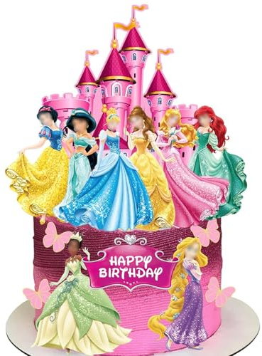 Randomgo 14 Pezzi Decorazioni Torta Compleanno Principessa per Ragazza, Topper Torta Compleanno Principesse, Happy Birthday Decorazioni Torta, Cake Topper per Festa di Compleanno Bambini (B)