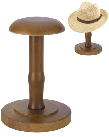 AHANDMAKER Soporte de madera para sombreros de mesa con forma de cúpula vintage, organizador de gorras y estante de exhibición para Fedora, sombreros de sol, sombreros de paja, gorras, pelucas, marrón