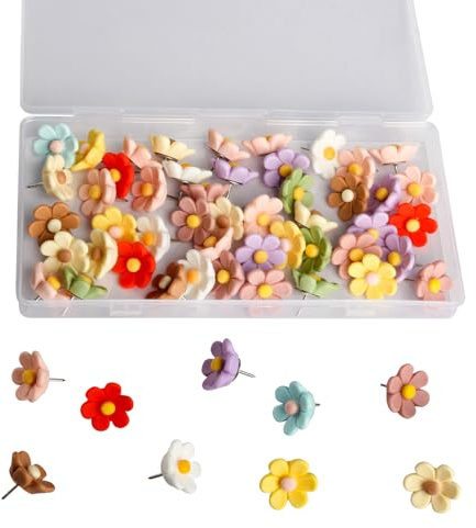 50 Pcs Flower Drawing Pins for Notice Board Pins, Push Pinss, Pin Board Pinss, Thumbtacks Thumb Tacks for Wall Bulletin Boards Cork Boards PinsColorful(Radom Color)