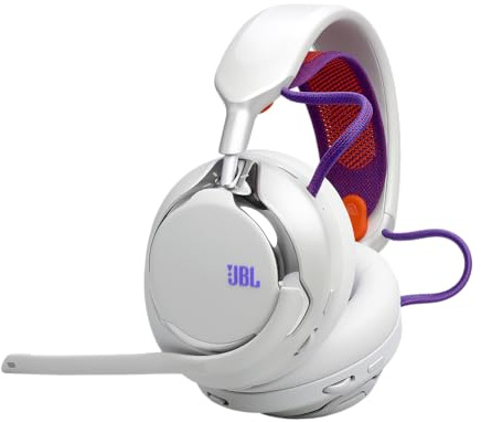 JBL Quantum 950 Casque Gaming sans Fil Bluetooth multiplateforme avec Son Spatial JBL Quantum et Suivi des mouvements, Micro Anti-Bruit, câble USB-C, 50 h d'autonomie, pièces remplaçables, Blanc