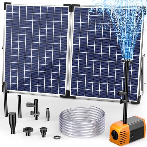 Biling Pompa solare per laghetto da 35 W, 1500 l/h, silenziosa con 4 ugelli, fontana solare con tubo per laghetti da giardino fino a 1500 l, fontane solari fai da te, gioco d'acqua, fontane