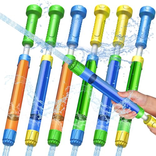 6 stycken vattenpistoler, barn, 32 cm vattenspruta, vattenspruta, barn med 8–10 m fötter, lång räckvidd, sprutpistol, vatten, färgglatt set för pojkar och flickor, fest, strand, pool, leksaker