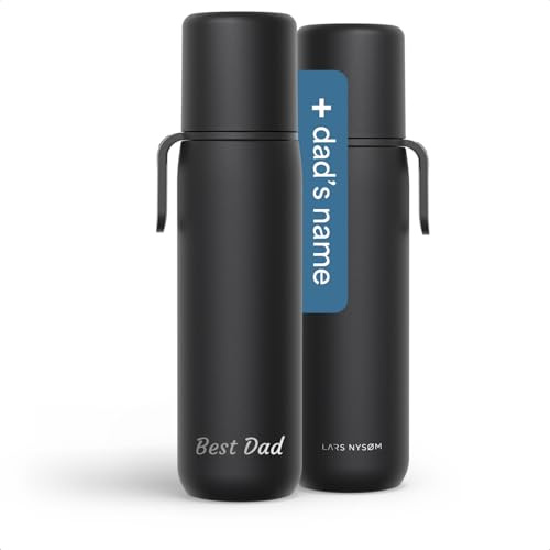 LARS NYSØM Borraccia termica personalizzata in acciaio inox con incisione - Bottiglia isolata a doppia parete con bicchiere - Borraccia isolata come idea regalo con nome (Carbon Black, 750ml)