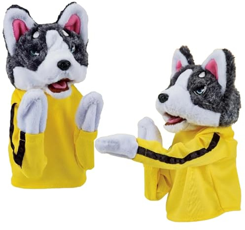 Tsawntd Marionetas de Mano para Perros, 2 uds., Kung Fu, Husky, Boxeo, Marionetas de Mano interactivas, Peluches sonoros, Juguetes para Perros Husky Uppercut