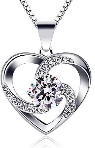 B.Catcher Collana Donna, Collana cuore Argento 925, con 5A Cubic Zirconia, Lei Moglie Fidanzata Mamma Regalo Compleanno Anniversario Festa della Mamma San Valentino Natale Anniversario, 45CM