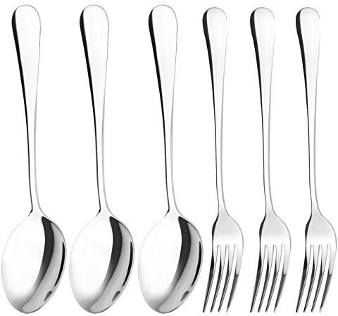 Qinglele cucchiaio da tavola, forchetta da tavola, set di posate, 3 cucchiai e 3 forchette, acciaio inossidabile 304, 20,4 cm 8 pollici, 6 pezzi
