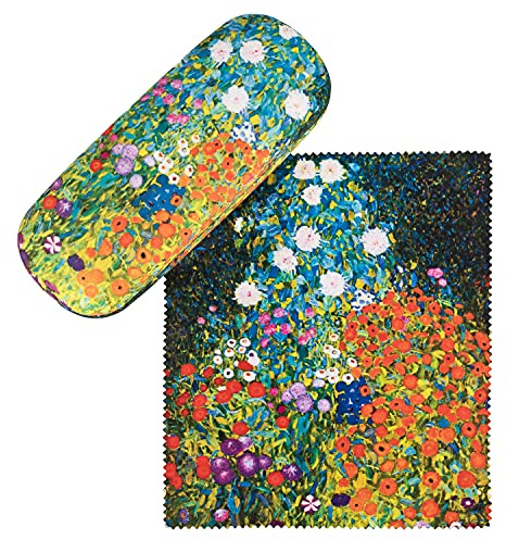 VON LILIENFELD Gustav Klimt: Jardin de campagne Étui Lunettes Boîte Robuste Cadeau Étui Lunettes de Soleil Chiffon de Nettoyage Art Fleur