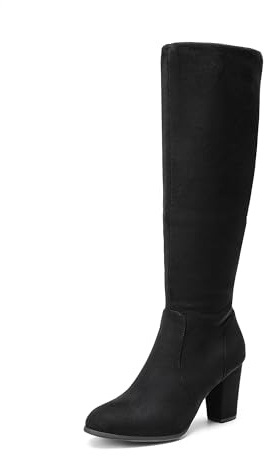 DREAM PAIRS Women's Chunky Heels Knee High Boots,Black,6.5