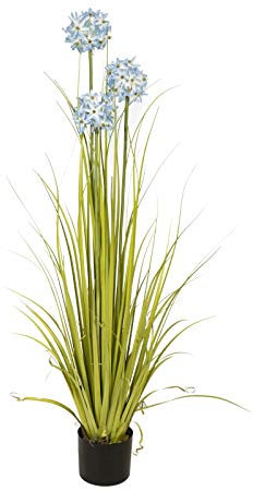 EUROPALMS Konstgjort alliumgräs, blått, 120 cm, blommande prydnadsgräs i en dekorativ kruka