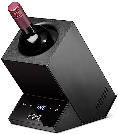 CASO WineCase One Black - Design Weinkühler für eine Flasche, Temperaturbereich von 5-18°C, für Flaschen bis 9 cm Ø, Sensor-Touch Bedienung, Schwarzes Edelstahlgehäuse