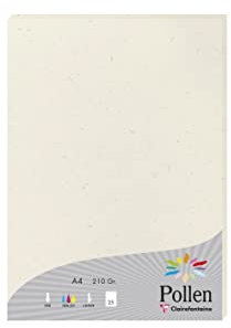 Clairefontaine 55014C - Packung mit 25 Blatt Briefpapier Pollen Natura, 100% Recycling Papier, DIN A4, 21x29,7cm, 210g, ideal für Einladungen und Korrespondenz, Weiß, 1 Pack
