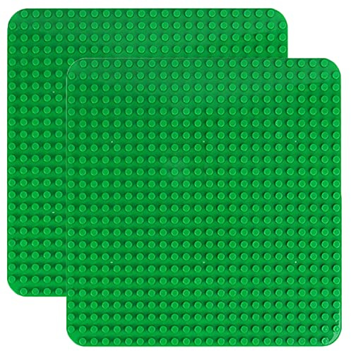 Hiegvor Große Bauplatte Kompatibel mit Bausteinen, 38,4 x 38,4 cm Classic Grundplatte mit 24 x 24 Noppen, Grundplatten-Set für Klemmbausteine, Mädchen und Jungen, Grün, Grün (2 Stück)