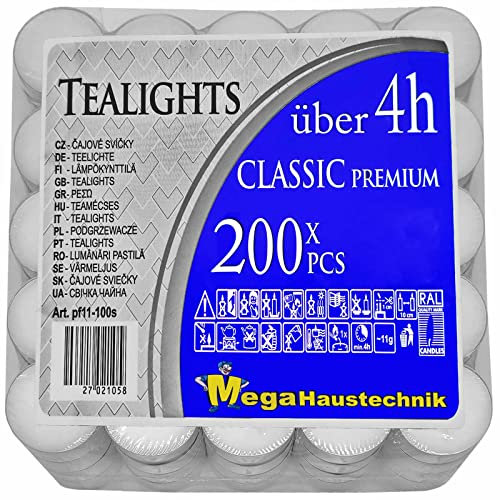 1000 Stück Teelichter Premium Qualität in 100er Packs weiss über 4 Stunden lange Brenndauer Rußfrei unbeduftet Aluminium Hülle Kerzen Stövchen Gastro Deko Party Großpackung