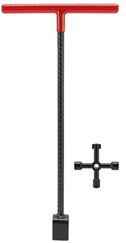 Steel Multifunction Water Meter Key Wrench - T-Handle Curb Key with 4-Way Utility Tool for Water Meter Valves (Red)