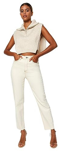 TRENDYOL Damen Gerade Mama Hohe Taille Jeans, Ekru, 38