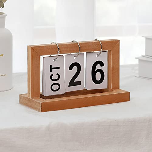 Calendrier éternel, Calendrier à feuilleter en bois, Calendrier de table à coque, Calendrier éternel à rabattre, Calendrier éternel de style vintage, Calendrier sans fin en bois pour bureau, maison et
