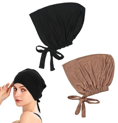 SKHAOVS 2 Stück Schwarz und Khaki Damen Hijab Kopftuch Atmungsaktive Hijab Turban Damen Frauen Undercap Hijab Muslimische Hijab Cap Unterschal Hijab Schlafmütze Baumwoll Hijab (2 Stück)