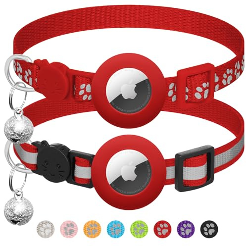 2-Pack Compatible with Airtag Cat Collar with Bell, Reflective GPS Tracker Cat Compatible with Apple Airtag Case, Personalized Compatible with Airtag Cat Collar with Safety Clasp