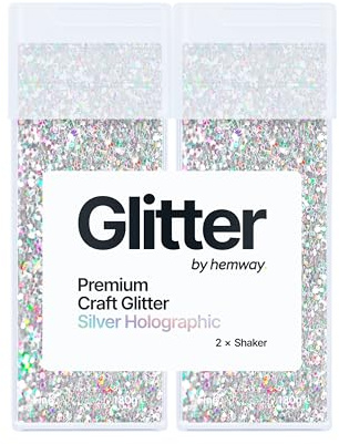 Hemway Craft Glitter Shaker Silver Holographic 130g x2 Pack Fine | for Resin & Epoxy Crafts, Christmas Art Supplies, Nail, Body, Face, Eye, Festival, Crafting, Slime, Sparkle