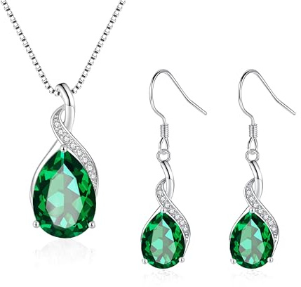 Loutade Silber Schmuckset für Damen, 925 Sterling Silber Schmuckset mit Smaragd-Grün Zirkonia, Unendlichkeit Anhänger mit 45 + 5cm Silberkette & Haken Ohrringe Hängend Set für Geburtstag Muttertag