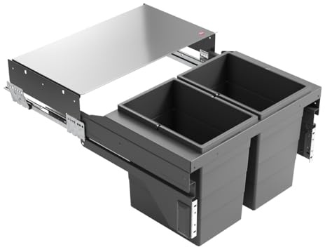 Hailo Abfallsammler 3610971 | Cargo-Soft Mülleimer 2fach Einbau | Abfalleimer Auszug 40L | Dunkelgrau