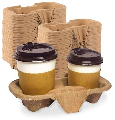 G4GADGET Pack of 10 2 Cup Tray Holders – Cup Carriers for Hot & Cold Drinks – Ideal for Takeaway, Coffee Shops & Festivals, Brown