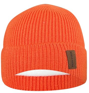 North Bund Bonnet pour Homme Hiver Classique Femmes Tricot Extensible Bonnet Intérieur Bonnet Tricoté en Laine Ski Orange