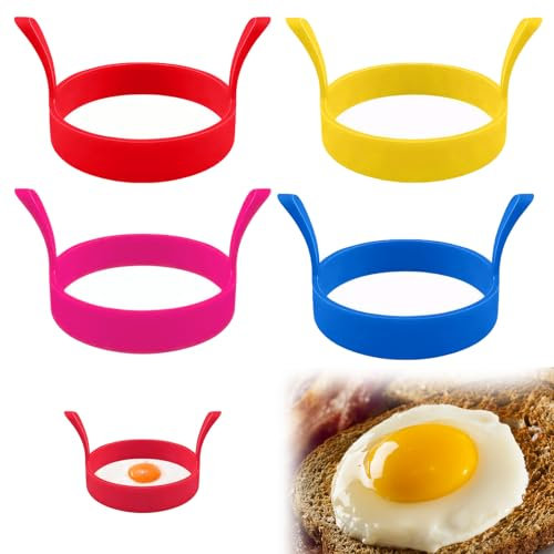 4 Pcs Egg Rings for Frying Fried Egg Ring Egg Rings Non Stick Frying Silicone Egg Rings for Frying Suitable for Omelette, Shaping, Pancakes, Mini Burgers (Red/Yellow/Rose Red/Blue)