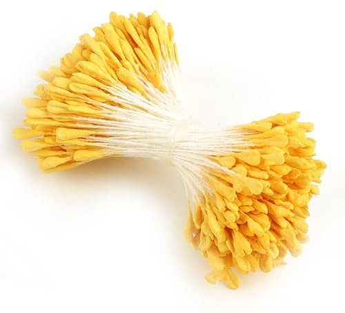 Pfeifenreiniger Blumen Zubehör, 350 Stück Gelb Pfeifenreiniger Blumen Staubblatt mit Zwei Perlen Köpfen, Pfeifenputzer Zum Basteln Blumen für DIY Blumenstrauß Handwerk (Weiß) (Gelb)