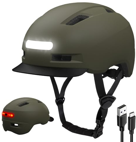 KINGLEAD Casque de vélo,Lumière Avant et arrière (LED) 5 Modes d'éclairage pour Hommes et Femmes Casque de vélo léger pour Le Cyclisme Trekking 55-59cm