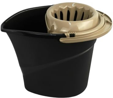 DIVCHI Secchio per mocio in plastica, 14 litri, grande e piccolo, con manico per il trasporto, leggero e portatile, in plastica resistente (beige)