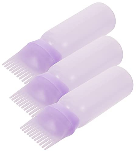HONITANO Lot de 3 Flacons Applicateurs Peigne à Racines Violet 100 Ml Flacon pour Huile Capillaire et Coloration Usage Professionnel et Domestique Faciles à Presser pour Soins du Cuir Chevelu